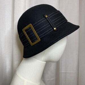 John Callanan 100% Wool Black Cloche Hat 1920s-Style Flapper Academia Steampunk